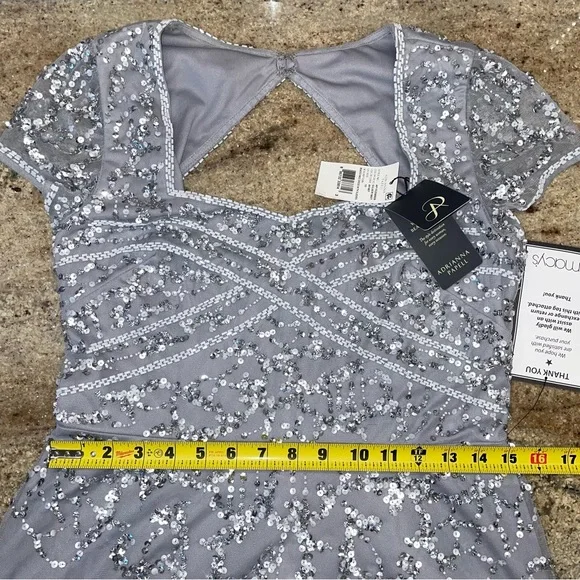 Adrianna Papell Sequin Embellished Cocktail Midi Dress Silver Size 10 - Picture 7 of 10